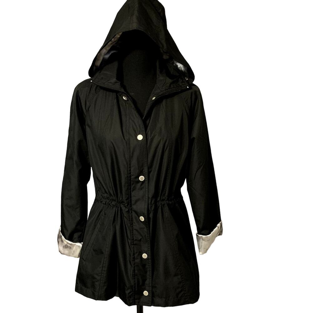 Dennis Basso Anorak Jacket water resistant w/detachable hood, Black Size XXS